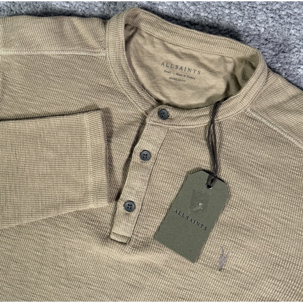 NWT AllSaints Muse Henley Shirt Mens Small Willow Green Long Sleeve Ramskull